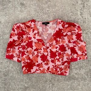 Lulu's Floral Button Up Crop Top (S)